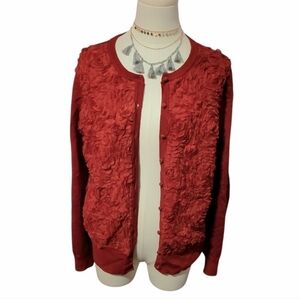 Vintage Covington Sears Red Buttondown Rose Petal Cardigan Size Large